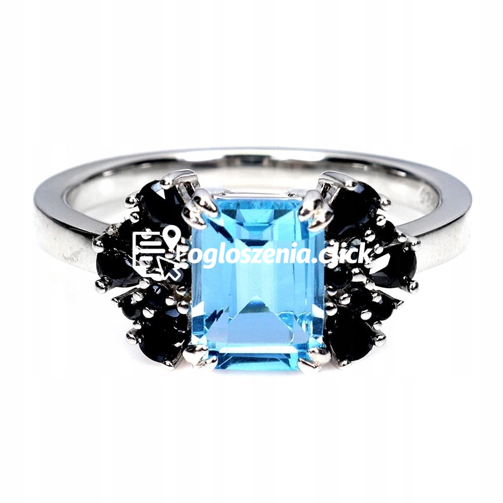 Zdjęcie produktu Srebrny piekny pierscionek r 17 naturalny swiss topaz czarne spinele