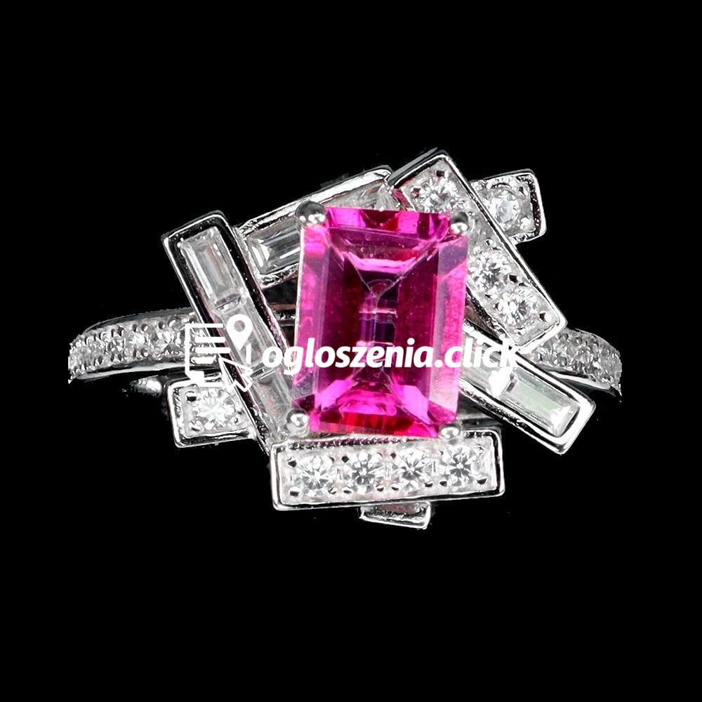 Zdjęcie produktu Srebrny piekny pierscionek r 14.5 rózowy topaz cyrkonie