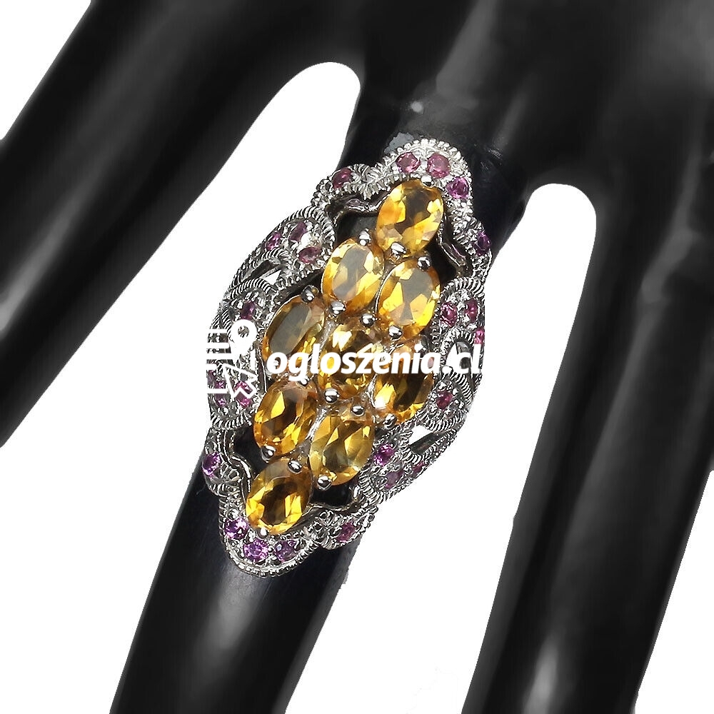 Zdjęcie produktu Srebrny pierscionek cytryny granaty rodolity r 16