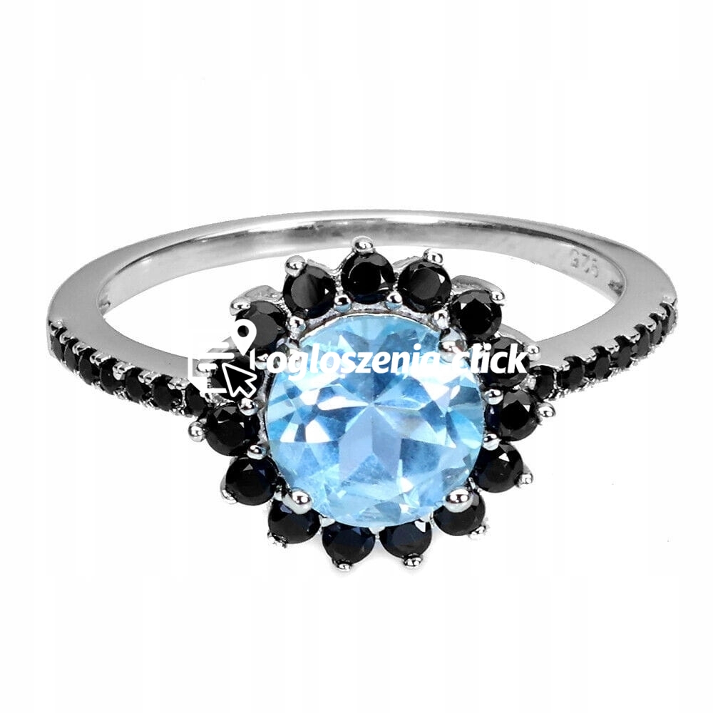 Zdjęcie produktu Srebrny pierscionek naturalny sky topaz czarne spinele r 15