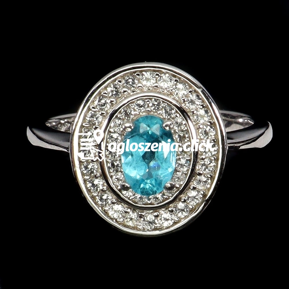Zdjęcie produktu Srebrny pierscionek r 11 naturalny apatyt paraiba blue biale topazy