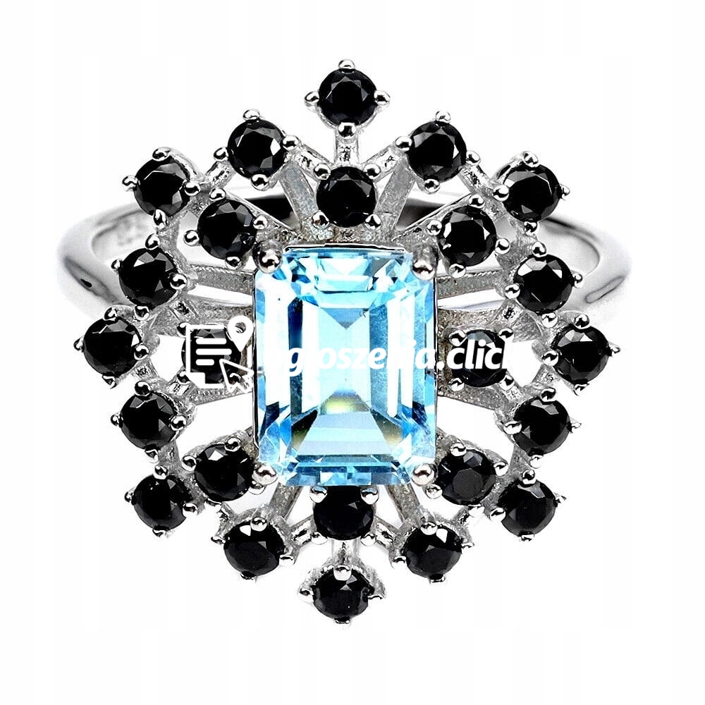 Zdjęcie produktu Srebrny pierscionek r 17 naturalny sky topaz czarne spinele