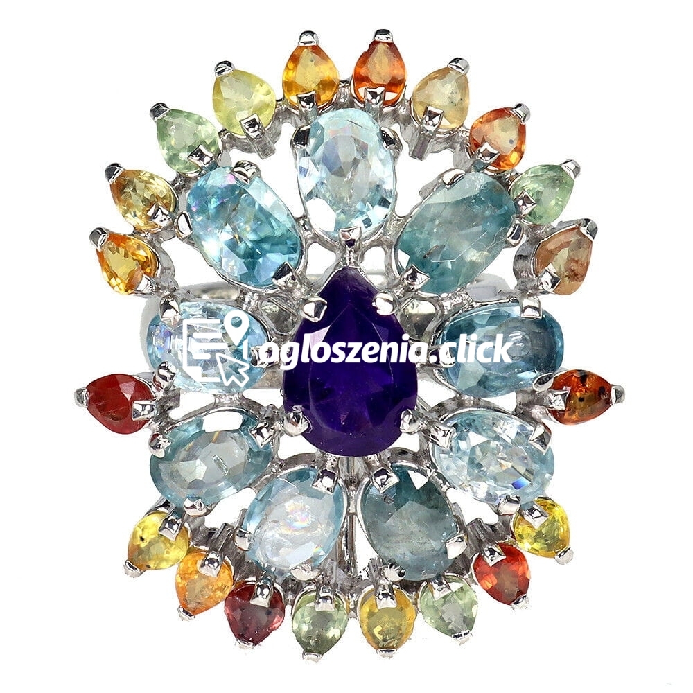 Zdjęcie produktu Srebro 925 pierscionek naturalne szafiry Songea cyrkony ametyst r 15