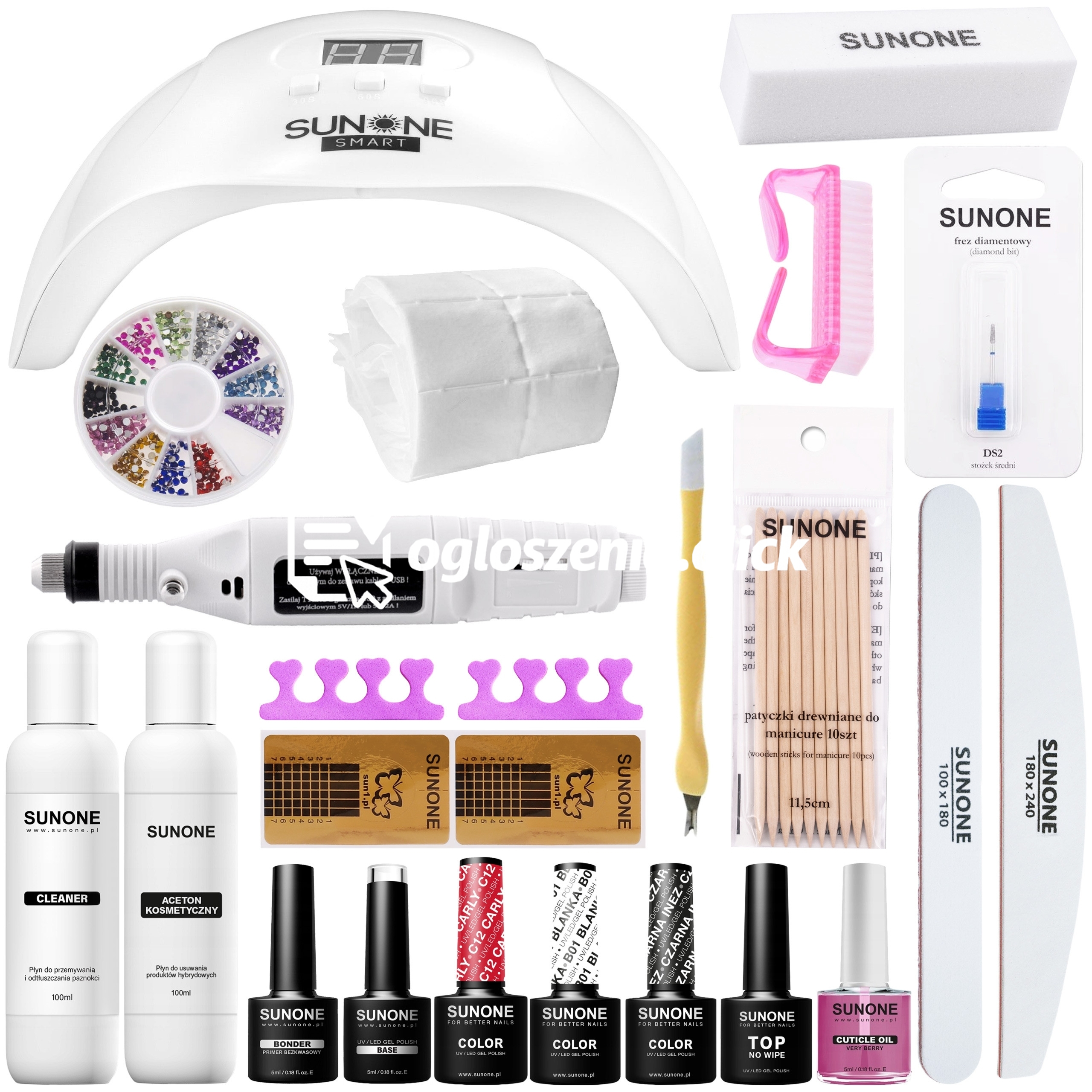 Zdjęcie produktu SunOne S03 profesjonalny zestaw do manicure hybrydowego, lampa LED/UV, frezarka i akcesoria