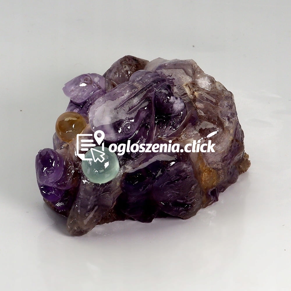 Zdjęcie produktu Zaba rzezbiony ametyst cytryn prehnit kamien naturalny 201.35ct
